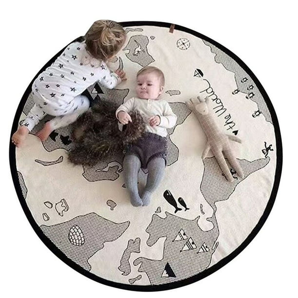 Baby Round Carpet Playing Mat World Map Floor Cotton Kids Fun Crawling Pad 135cm